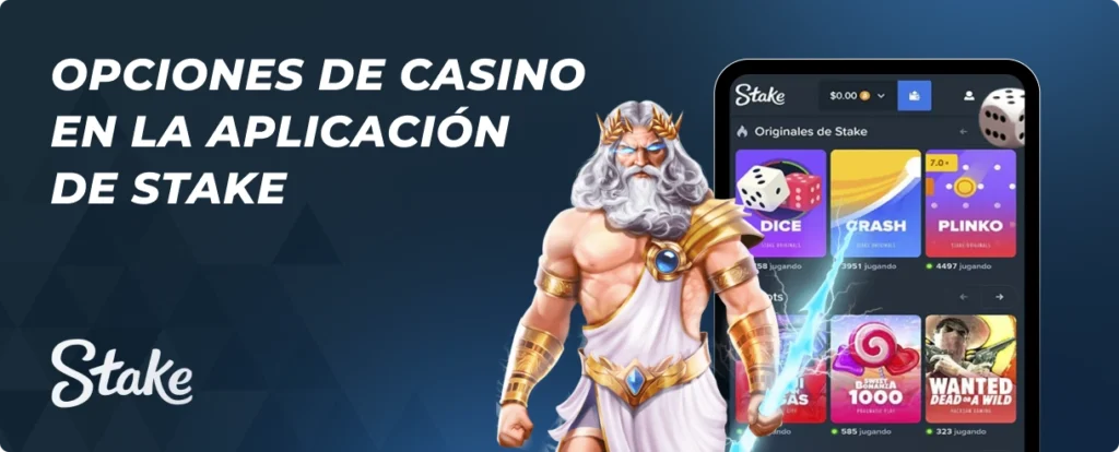 Opciones de casino en la aplicación de Stake